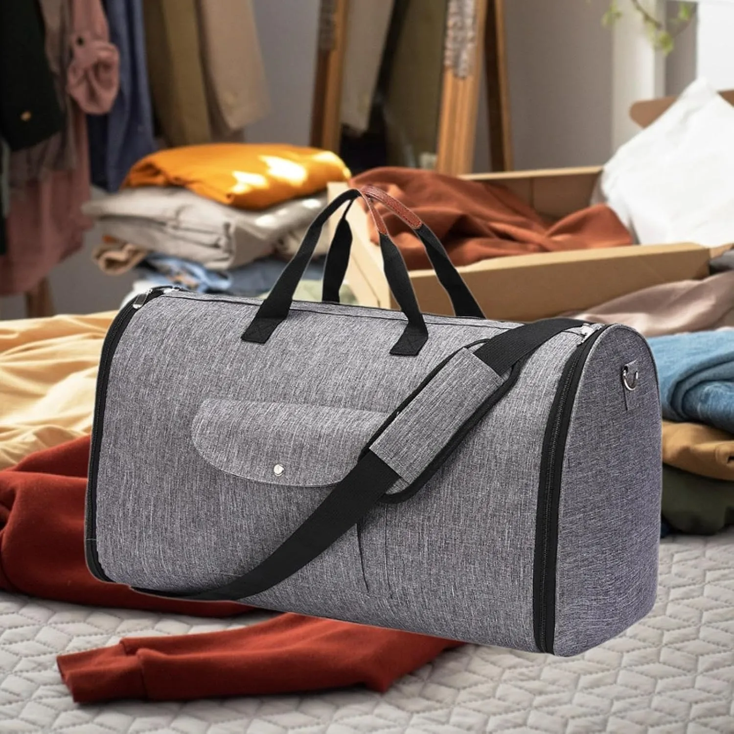 Garment Duffle Bag, Travel Bag, Convertible Carry on Garment Bag, Multipurpose Large Capacity Tote Waterproof Travel Suit Bag, Gray