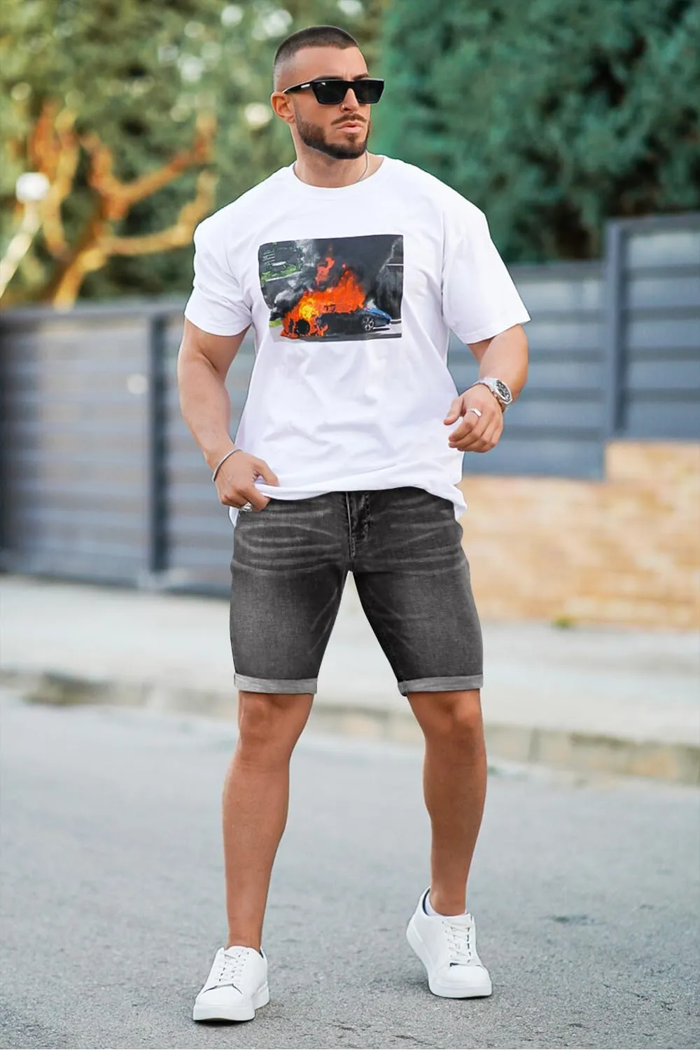 GINGTTO Denim Shorts Men Stretch Skinny Jean Shorts for Men