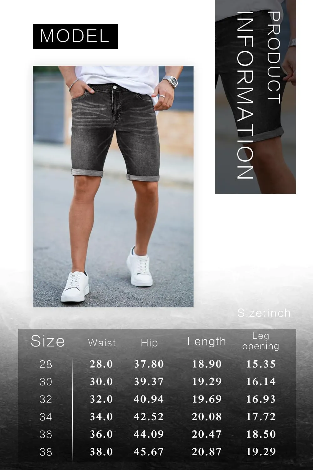 GINGTTO Denim Shorts Men Stretch Skinny Jean Shorts for Men