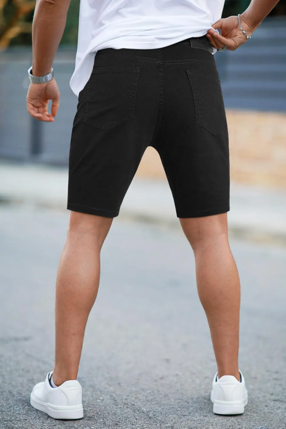 GINGTTO Denim Shorts Men Stretch Skinny Jean Shorts for Men