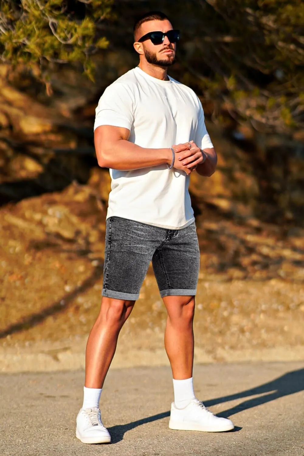 GINGTTO Denim Shorts Men Stretch Skinny Jean Shorts for Men