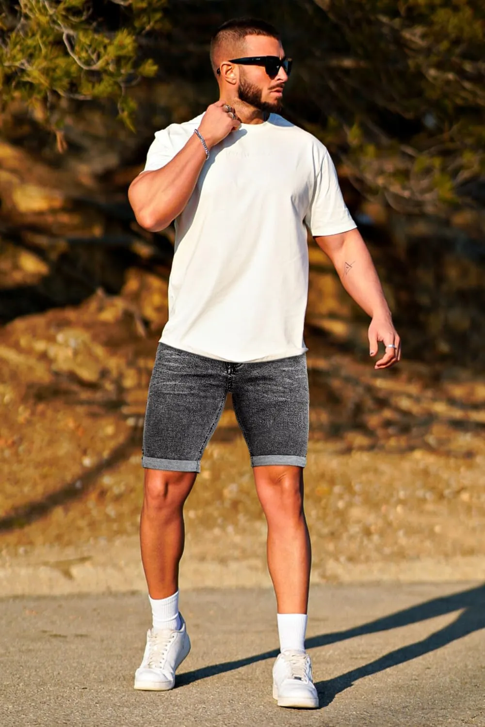 GINGTTO Denim Shorts Men Stretch Skinny Jean Shorts for Men