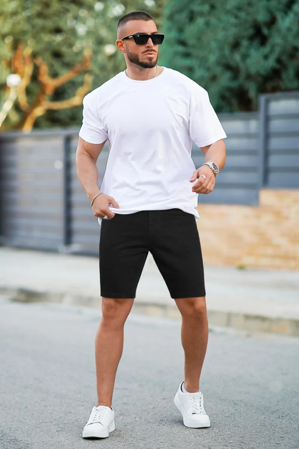 GINGTTO Denim Shorts Men Stretch Skinny Jean Shorts for Men