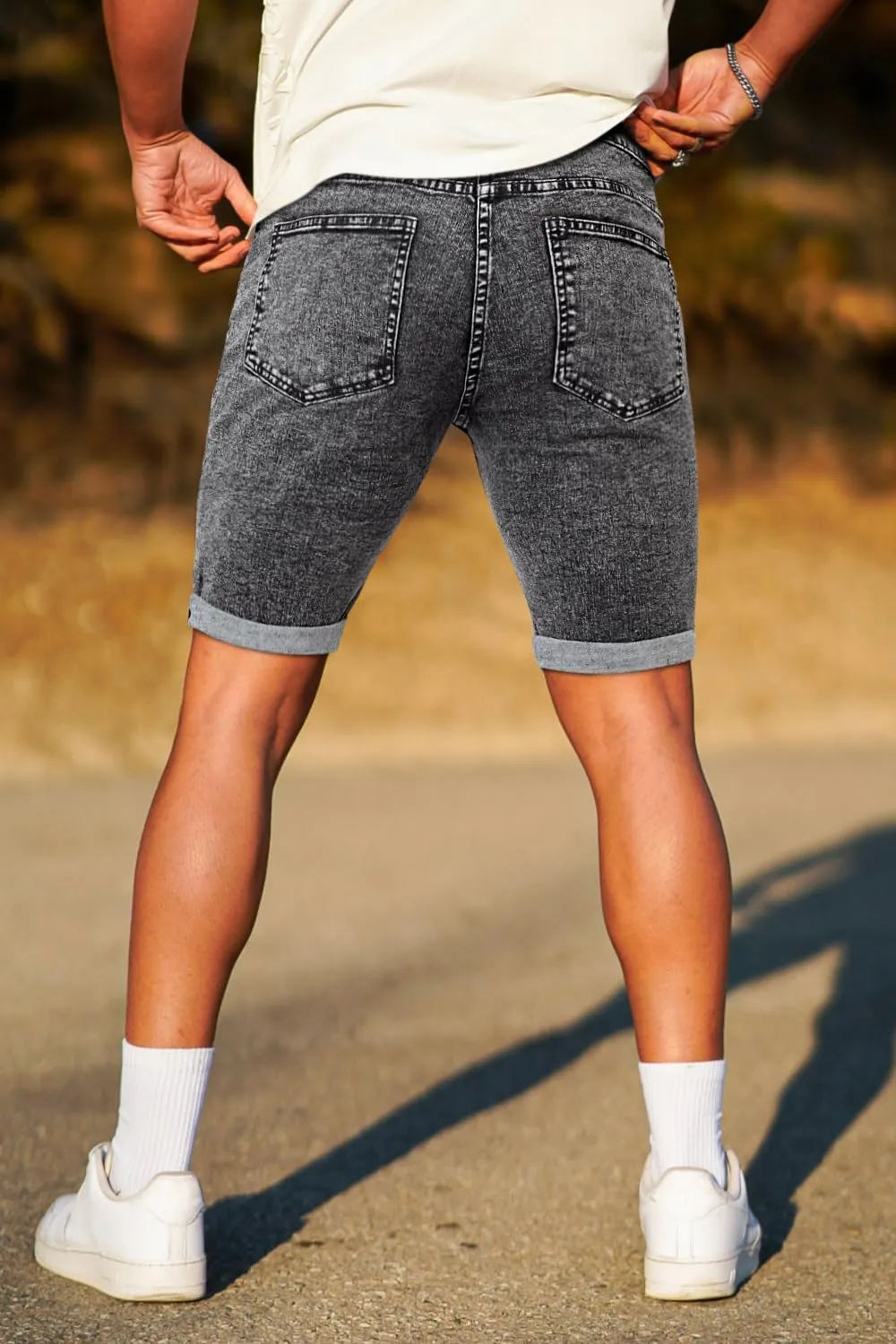 GINGTTO Denim Shorts Men Stretch Skinny Jean Shorts for Men