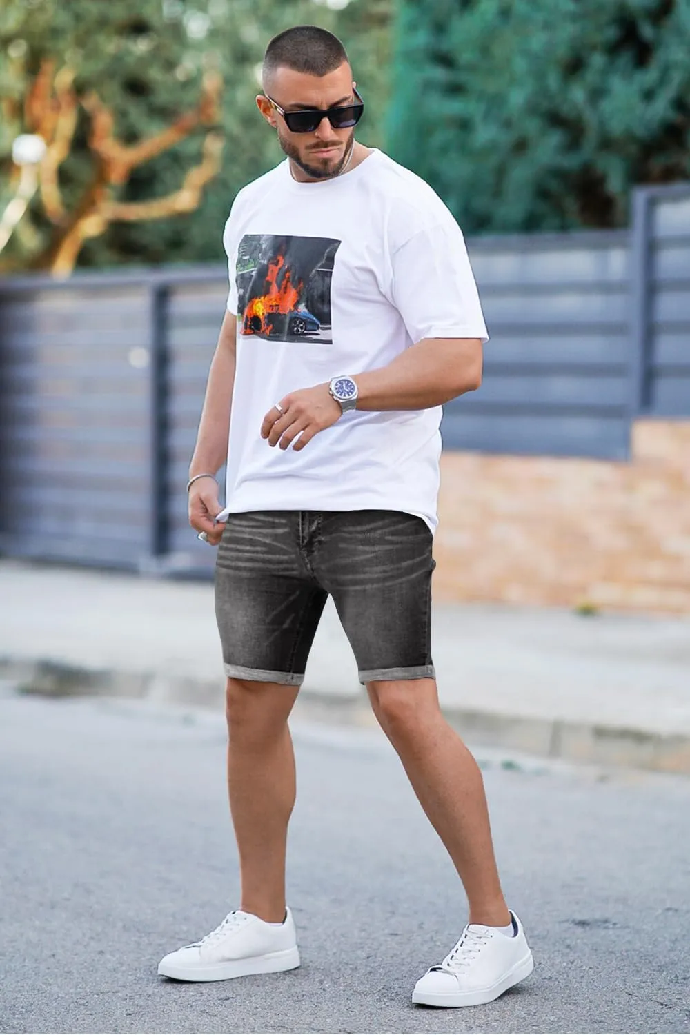 GINGTTO Denim Shorts Men Stretch Skinny Jean Shorts for Men