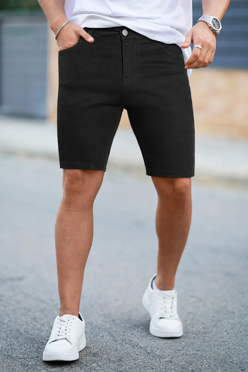 GINGTTO Denim Shorts Men Stretch Skinny Jean Shorts for Men