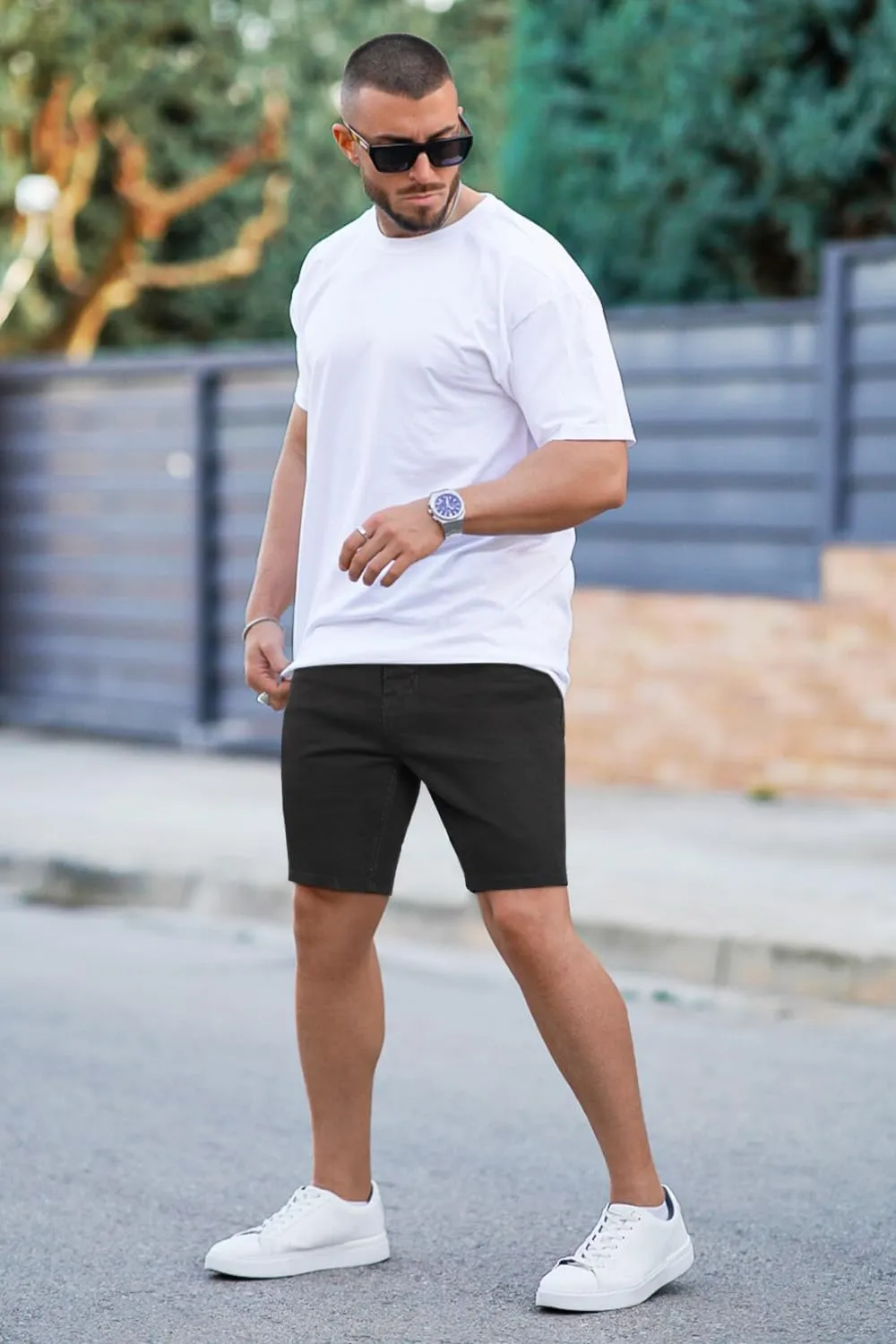 GINGTTO Denim Shorts Men Stretch Skinny Jean Shorts for Men