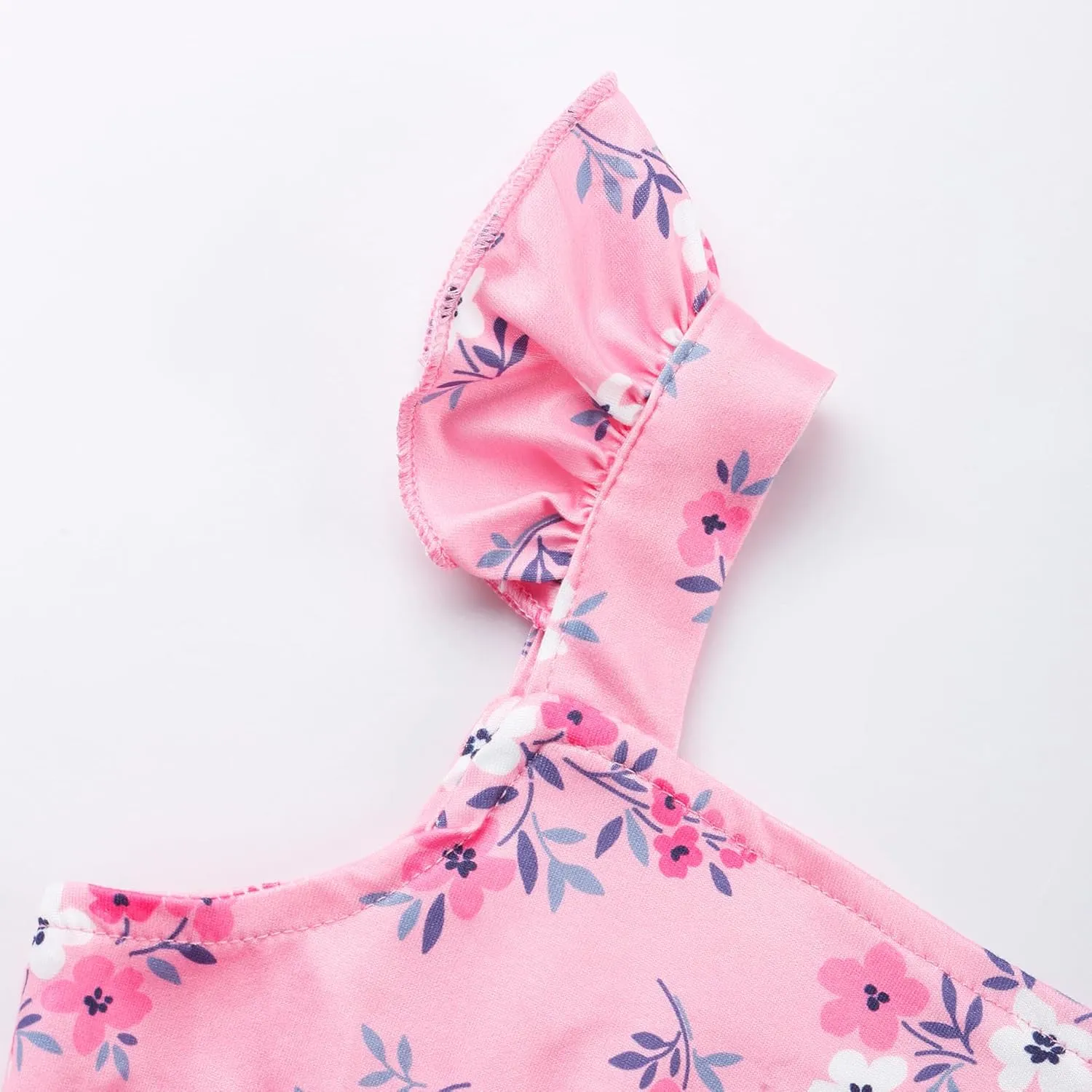 Girls Summer Dress Floral Ruffle Sleeve Sundress Tiered Swing Midi Beach Dress Casual A-line Dresses 18M-7T