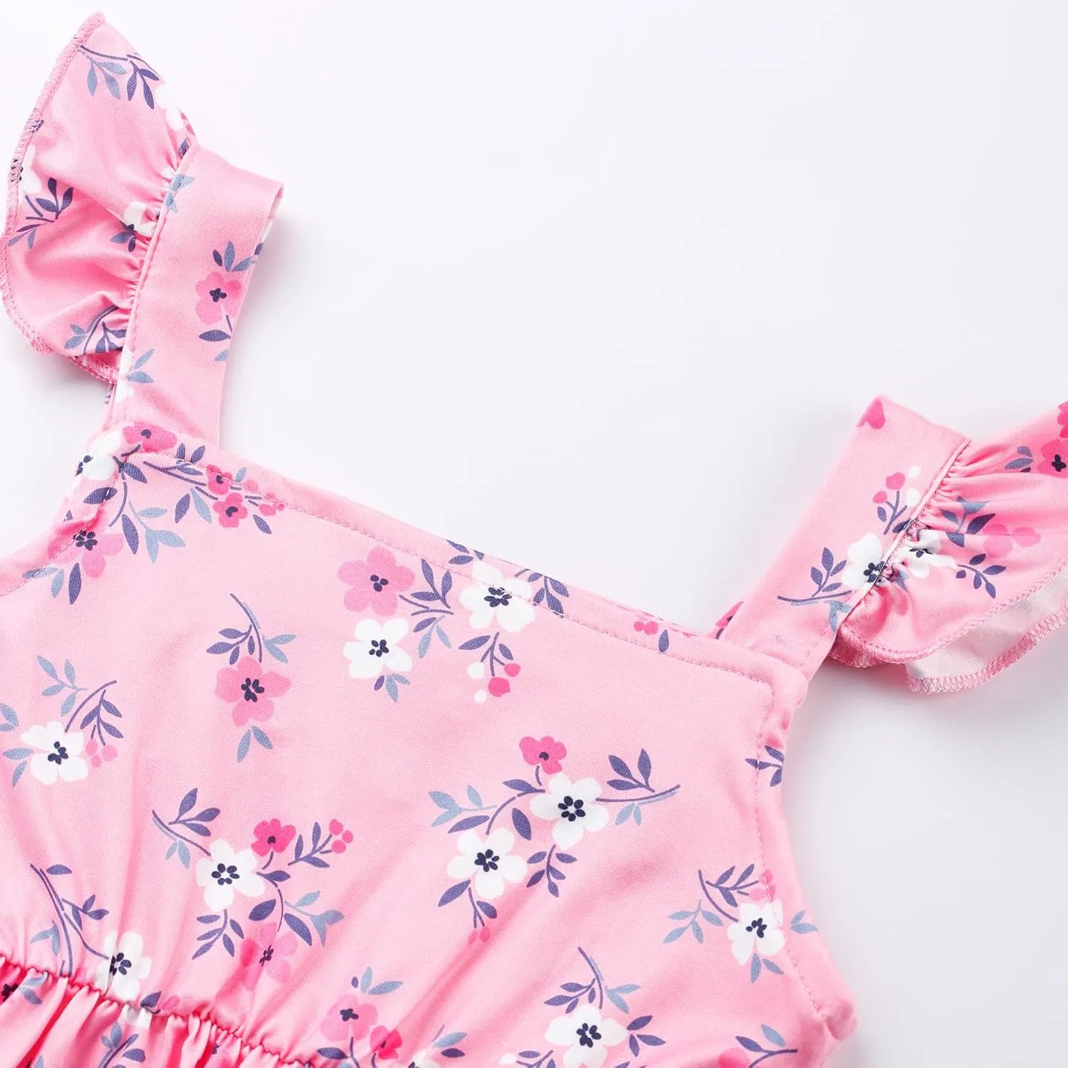 Girls Summer Dress Floral Ruffle Sleeve Sundress Tiered Swing Midi Beach Dress Casual A-line Dresses 18M-7T