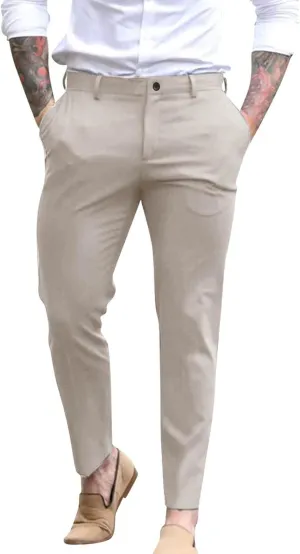 GOKKILRW Mens Slim Fit Dress Tapered Leg Pants Casual Business Office Work Pants Comfy Flat-Front Stretch Chino Golf Trousers