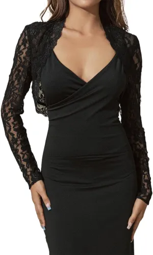 GORAIS Lace Shrug Womens Bolero Jackets for Evening Dresses Long Sleeve Wedding Shrugs for Bride and Bridesmaids