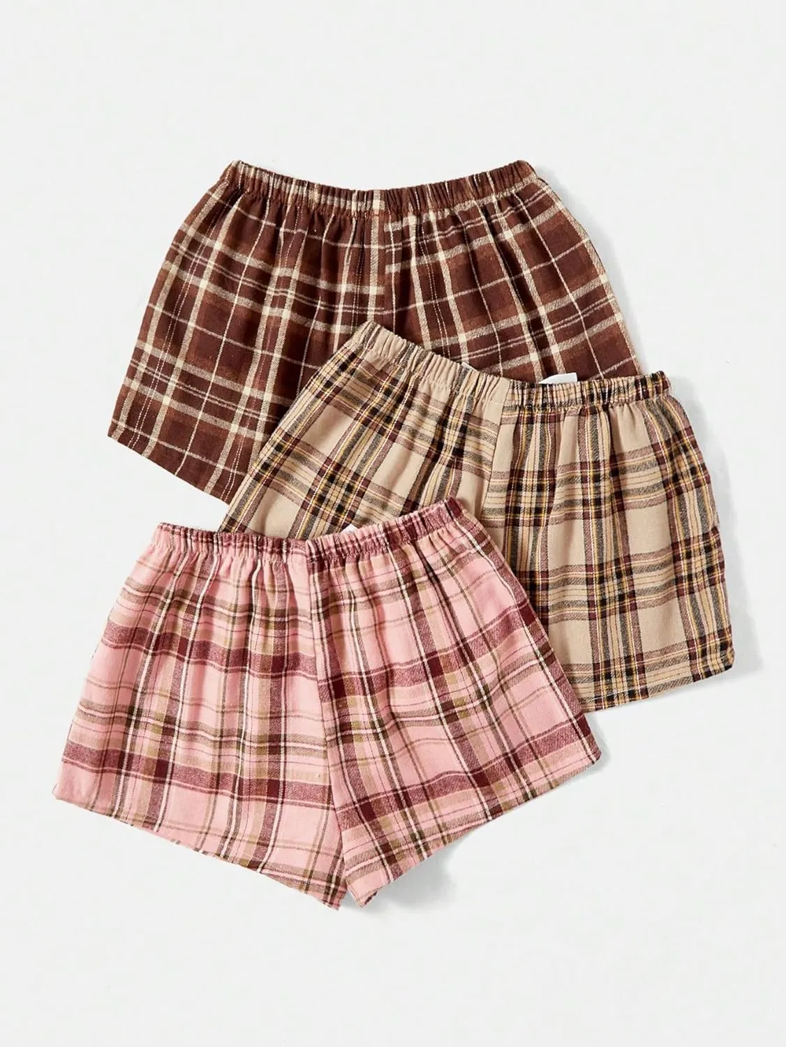 GORGLITTER Women's 3 Piece Plaid Pajama Shorts Elastic Waist Cute Pj Shorts