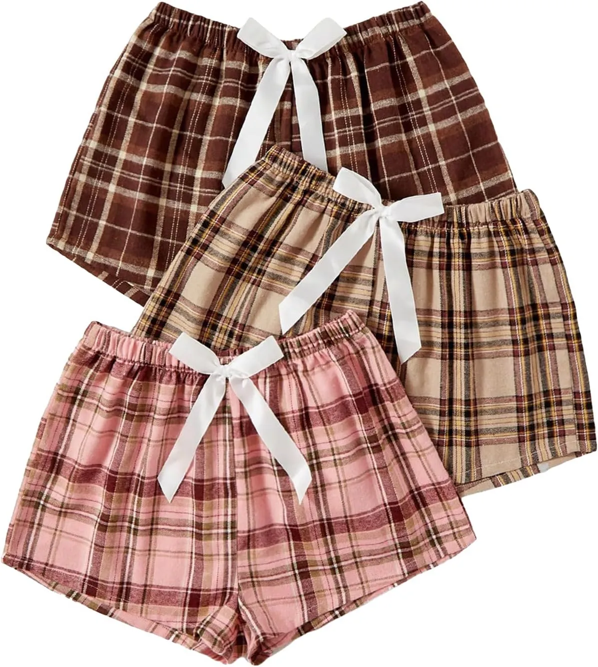 GORGLITTER Women's 3 Piece Plaid Pajama Shorts Elastic Waist Cute Pj Shorts