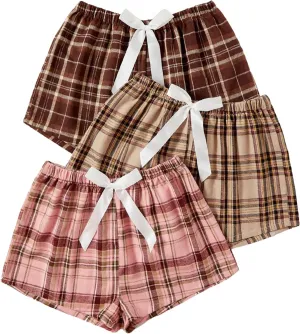 GORGLITTER Women's 3 Piece Plaid Pajama Shorts Elastic Waist Cute Pj Shorts