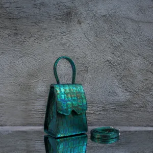 Green Oil Spill Crocodile Effect Leather Mini Bag