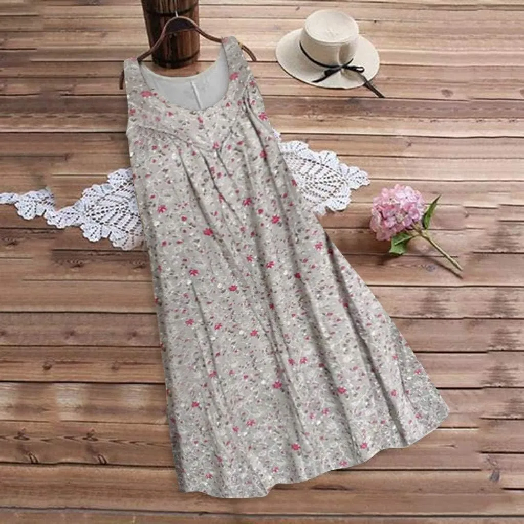 HHmei Women's Summer Dresses 2024 Beach Casual Sleeveless Floral Print Boho Tank Dress V Neck Loose Sundress with Pocket