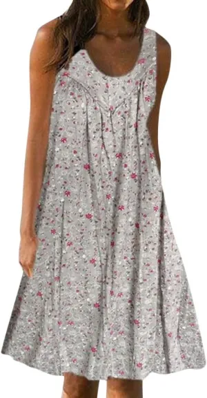 HHmei Women's Summer Dresses 2024 Beach Casual Sleeveless Floral Print Boho Tank Dress V Neck Loose Sundress with Pocket