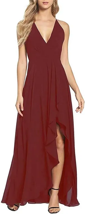 Hi-Lo Bridesmaid Juniors Dresses for Wedding Party Prom Gown Evening Pleated Chiffon A-Line Skirt