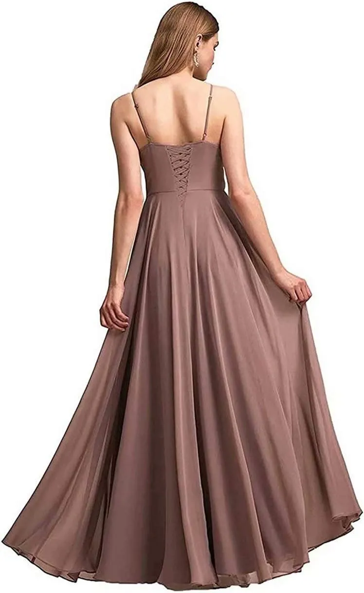 Hi-Lo Bridesmaid Juniors Dresses for Wedding Party Prom Gown Evening Pleated Chiffon A-Line Skirt
