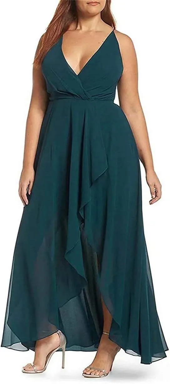 Hi-Lo Bridesmaid Juniors Dresses for Wedding Party Prom Gown Evening Pleated Chiffon A-Line Skirt