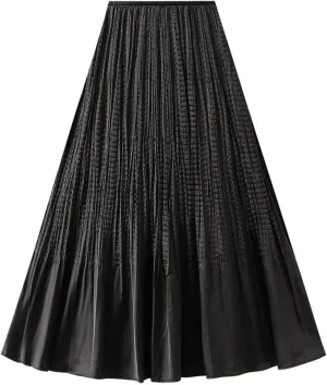 High Waist A-Line Skirt for Women Textured Pleated Elegant Midi Skirts Spring Summer Casual Boho Skirt