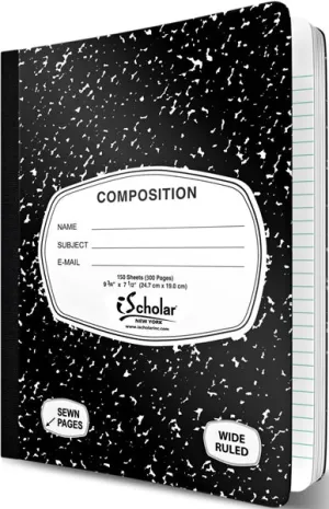 iSCHOLAR - Wide Ruled Black Marble Cover Composition Book - 150 Sheets