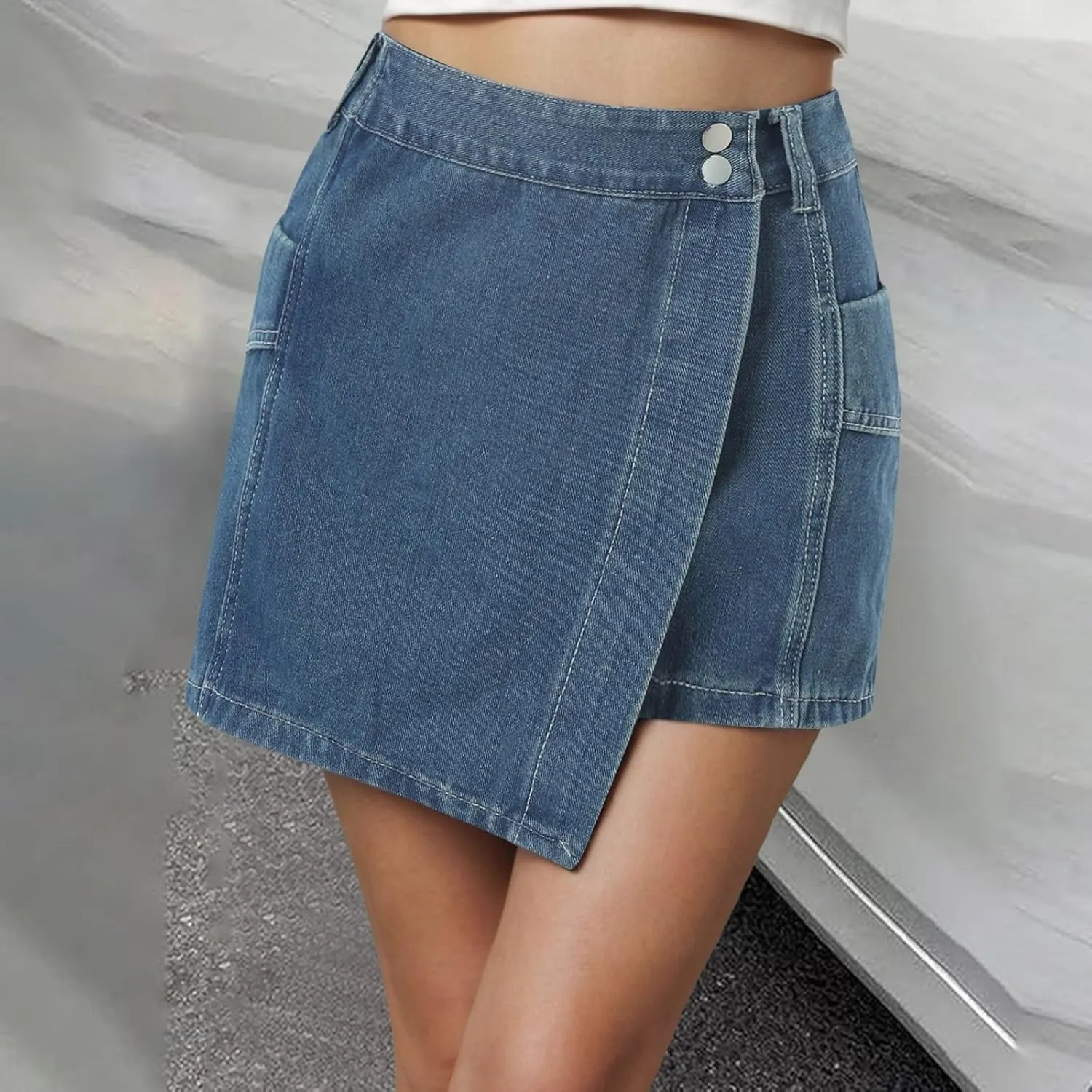 Jean Shorts for Women Mini Denim High Waisted Asymmetrical Wrap Short Skirt Casual Summer Retro Mini Skort Y2k Trendy 2025