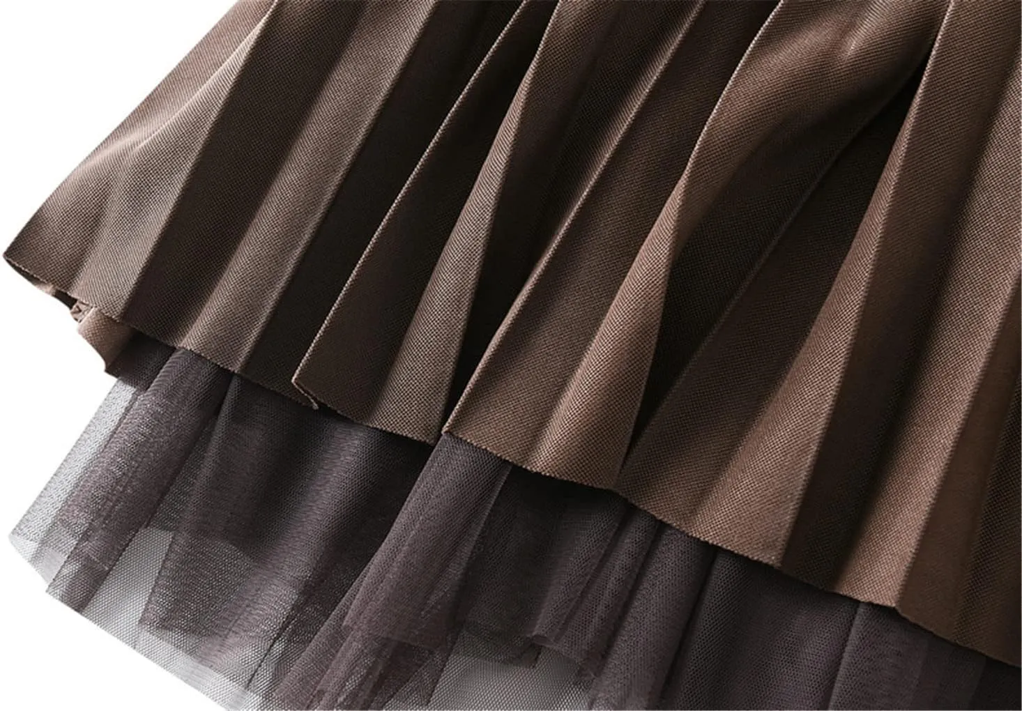 Jegsnoe Women Velvet Tulle Pleated Skirt Autumn Winter Fashion Warm Party Midi Skirts