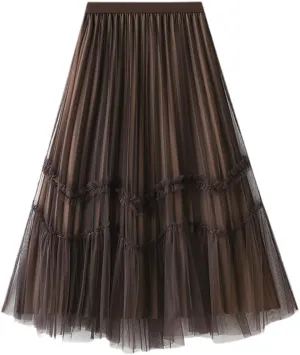 Jegsnoe Women Velvet Tulle Pleated Skirt Autumn Winter Fashion Warm Party Midi Skirts