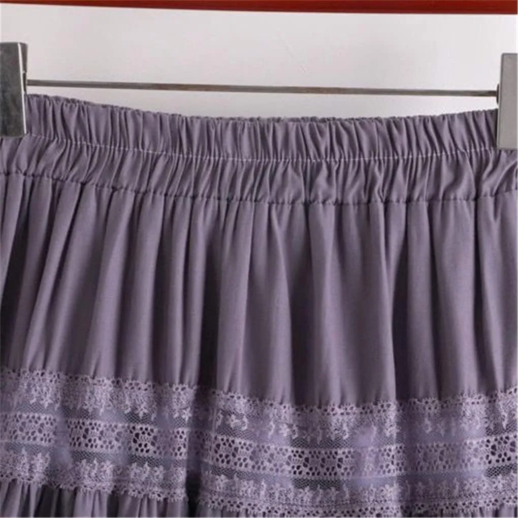 Jegsnoe Women's Chiffon Lace Stitching A-Line Pleated Skirt High Waist Elegant Party Midi Skirts