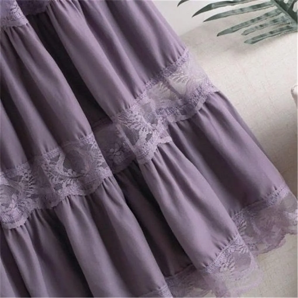 Jegsnoe Women's Chiffon Lace Stitching A-Line Pleated Skirt High Waist Elegant Party Midi Skirts