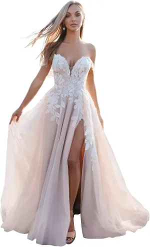 Lace Appliques V Neck Long Boho Bride Dress with Train Beach Mermaid Wedding Dresses for Bride 2025