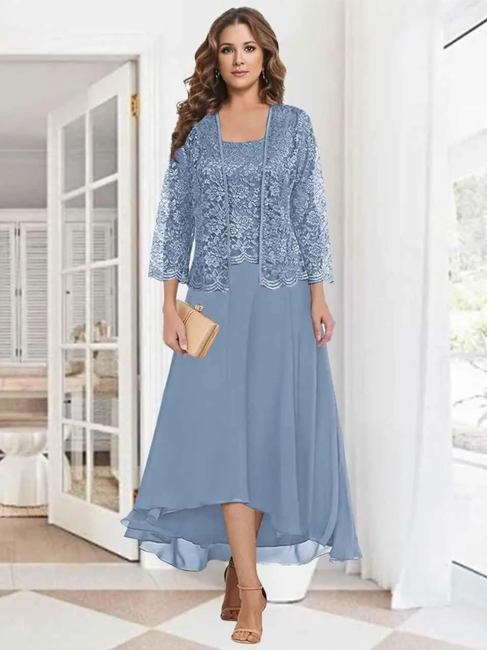 Lace Mother of The Bride Dresses with Jacket 2 Pieces Chiffon Long Evening Formal Wedding Guest Dress