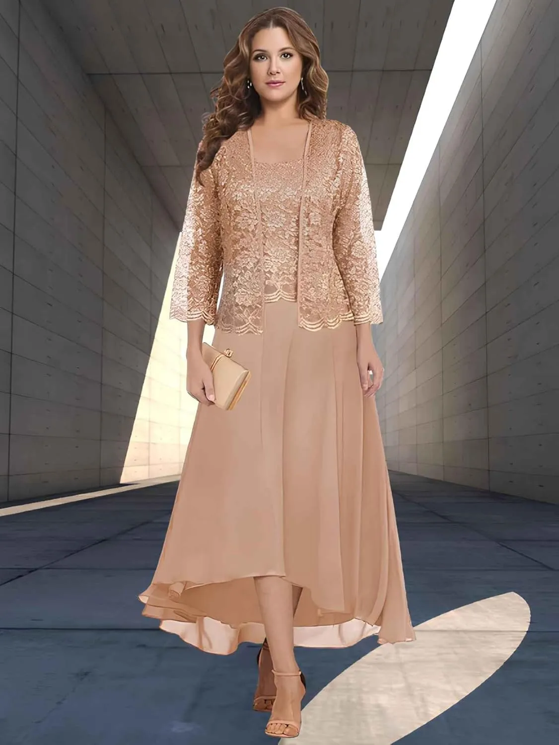 Lace Mother of The Bride Dresses with Jacket 2 Pieces Chiffon Long Evening Formal Wedding Guest Dress