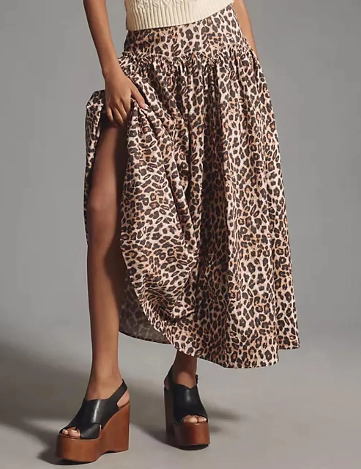 Leopard Print Skirt for Women Elegant Long Flowy Maxi Cheetah Print Skirt High Waist Aline Animal Print Skirts