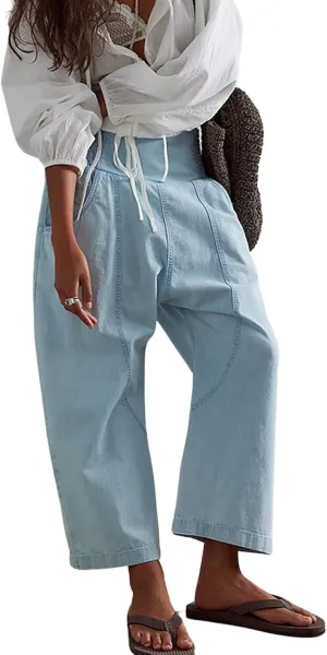 loveimgs Barrel Jeans for Women Wide Leg Mid Rise Denim Pants Baggy Casual Cropped Loose Fit Harem Pants