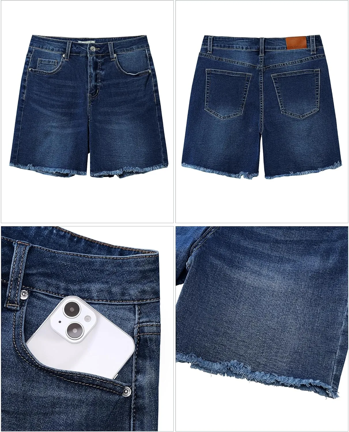 luvamia FleXclusive Jean Shorts for Women Trendy High Waisted Stretchy Denim Summer Raw Hem Mom Long Shorts Cutoff Jorts