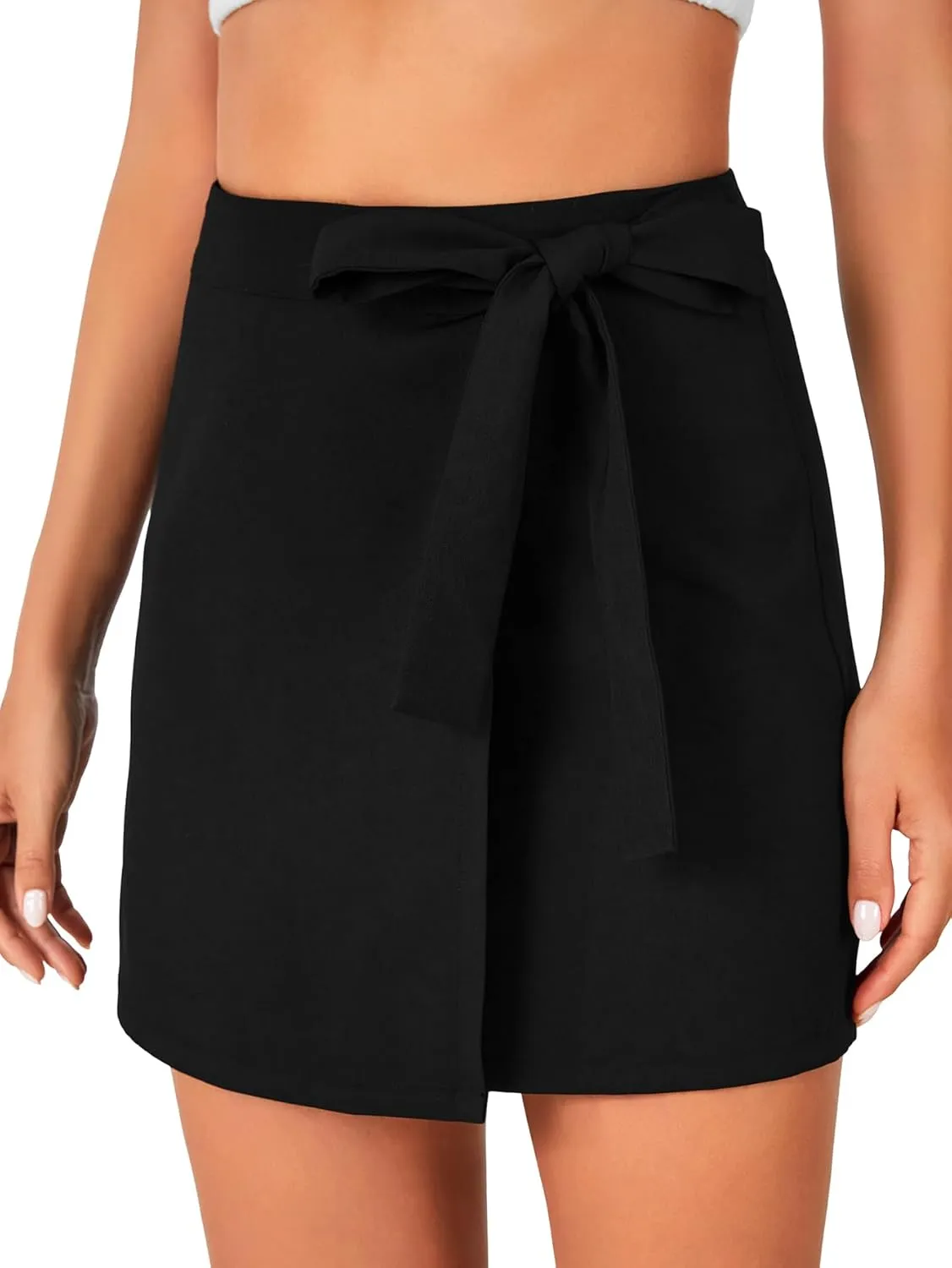 LYANER Women's Wrap Side Tie Knot High Waist Back Zipper Party Club Mini Skirts