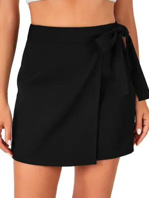 LYANER Women's Wrap Side Tie Knot High Waist Back Zipper Party Club Mini Skirts