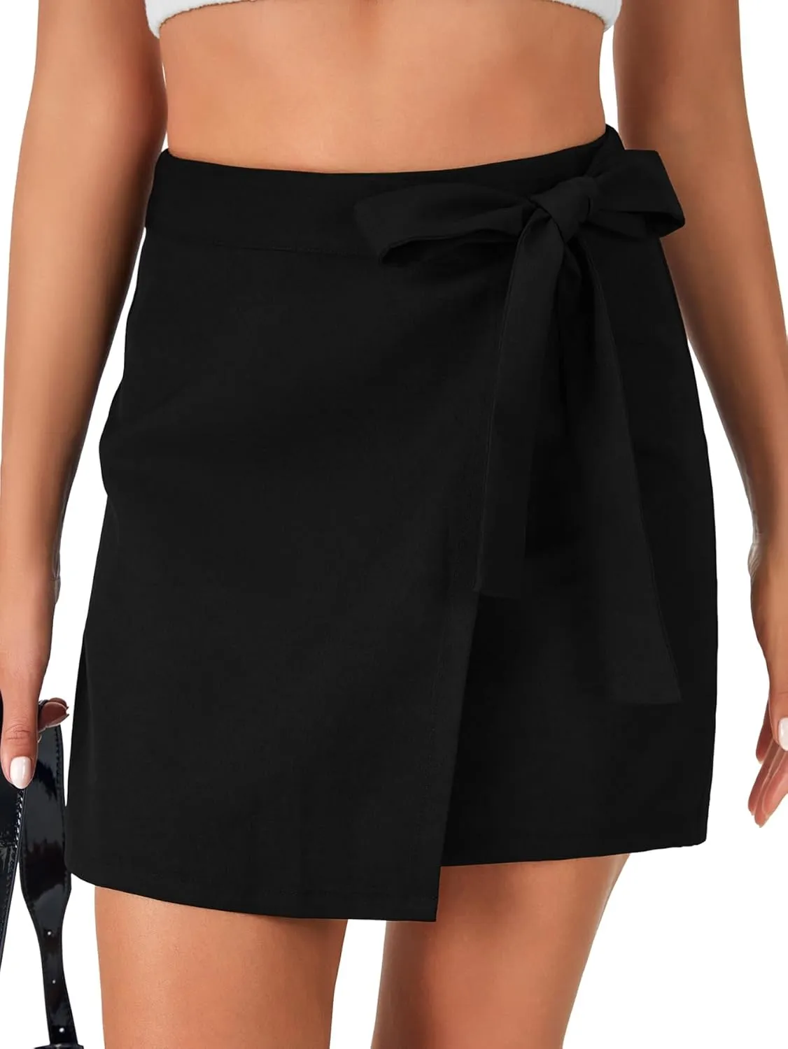 LYANER Women's Wrap Side Tie Knot High Waist Back Zipper Party Club Mini Skirts