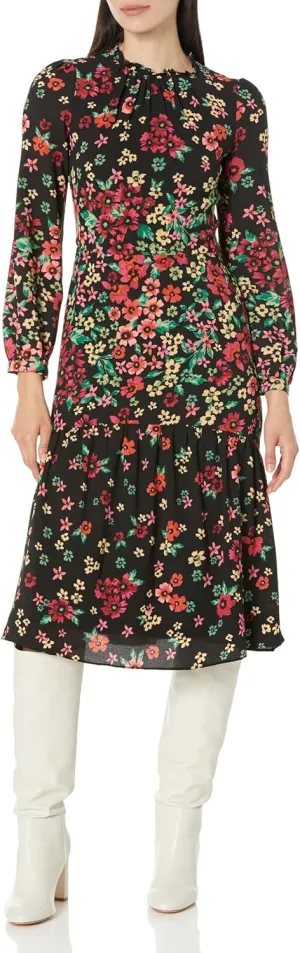 Maggy London Women's Long Sleeve Ruffle Mock Neck Dress