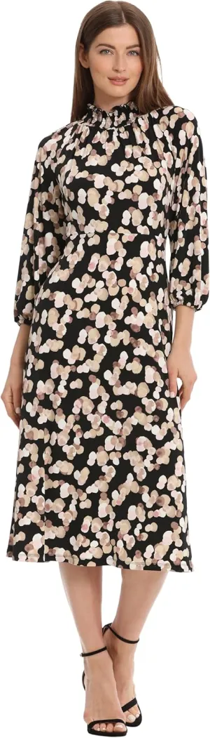 Maggy London Women's Mini Ruffle Smocked Mock Neck Midi Dress