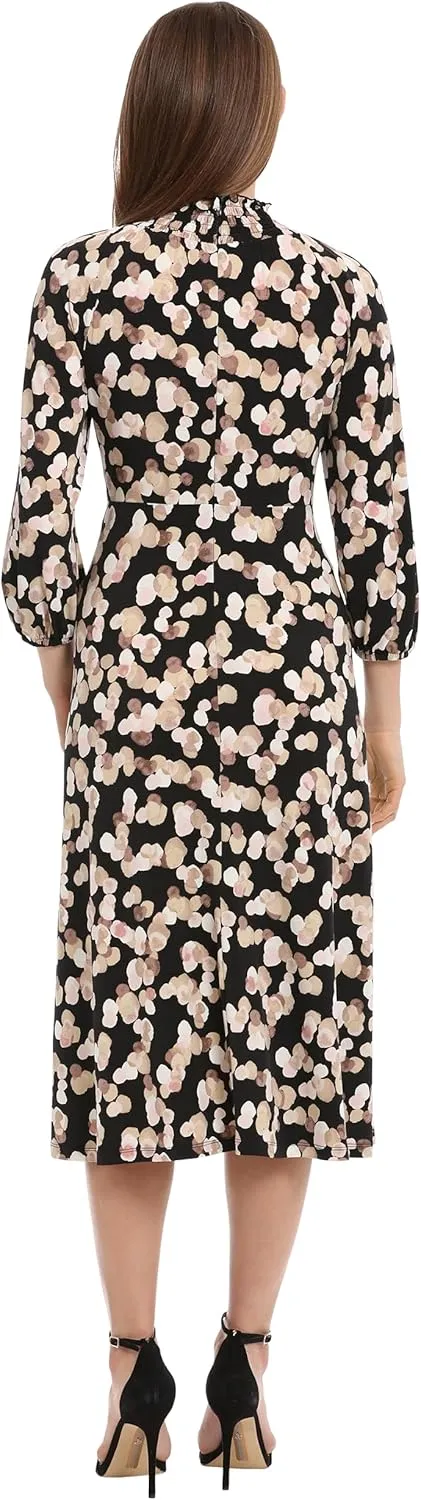 Maggy London Women's Mini Ruffle Smocked Mock Neck Midi Dress