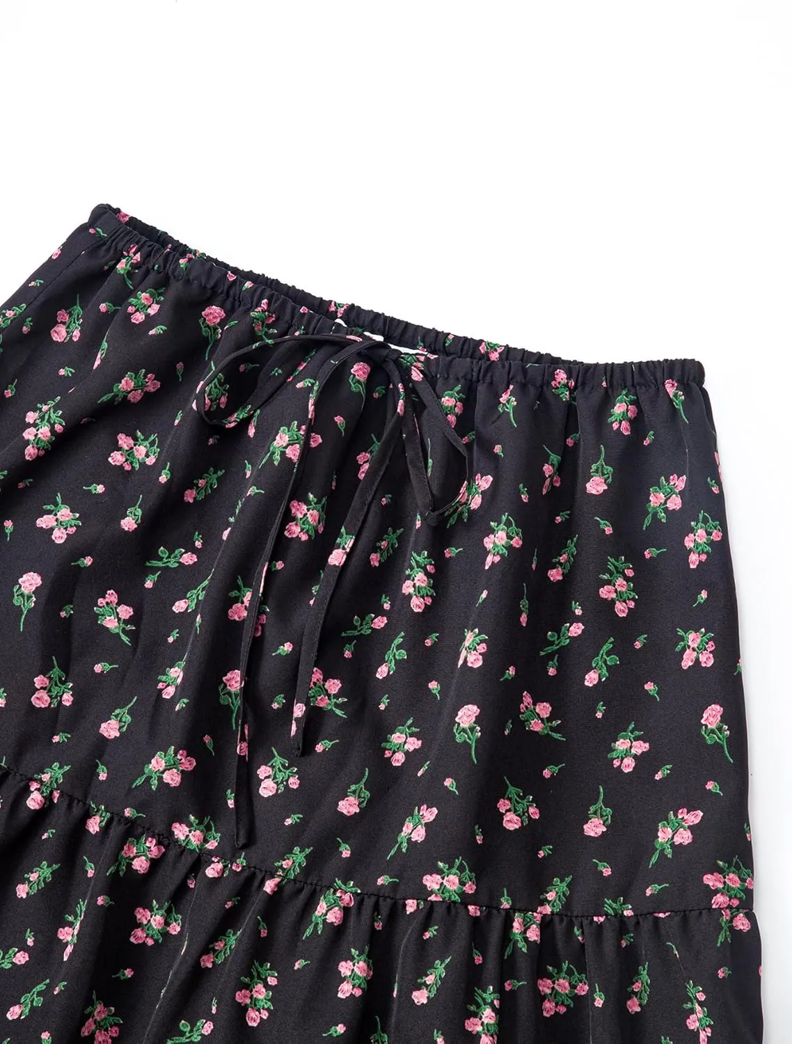 Maxi Skirts for Women Tiered Long Skirts Pleated A Line Adjustable Elastic Waist with Drawstring Flowy Long Skirt