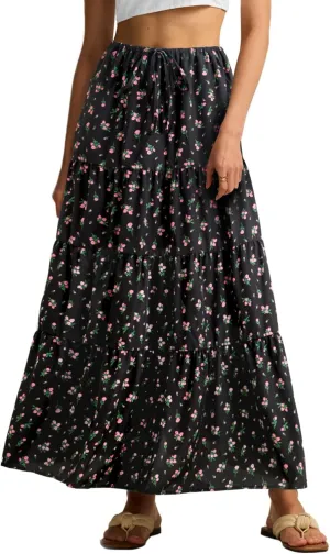 Maxi Skirts for Women Tiered Long Skirts Pleated A Line Adjustable Elastic Waist with Drawstring Flowy Long Skirt