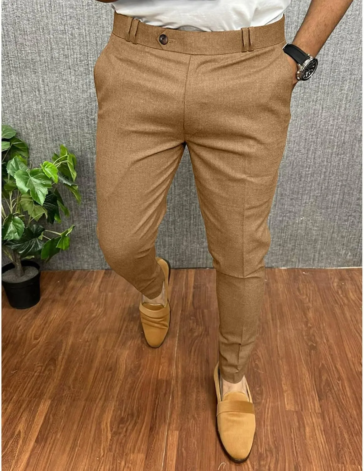Mens Cotton Blend Chino Pants Slim Fit Flat Front Stretch Skinny Tapered Business Dress Pants Fashion Casual Trousers