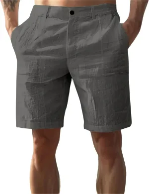 Mens Linen Shorts Elastic Waist Shorts Casual Summer Lightweight Cotton Linen Pants with Pockets