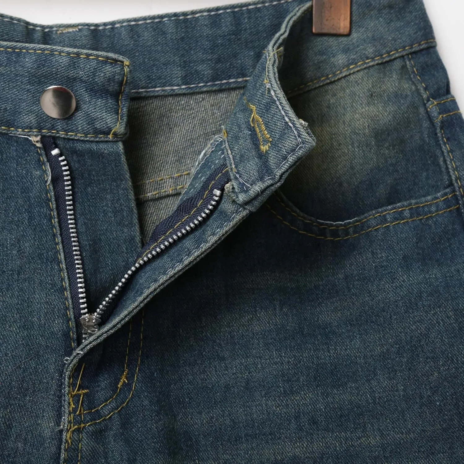 Men's Loose Hip Hop Mid Jean Shorts Work Denim Shorts with Pockets Casual Summer Streetwear Clothes