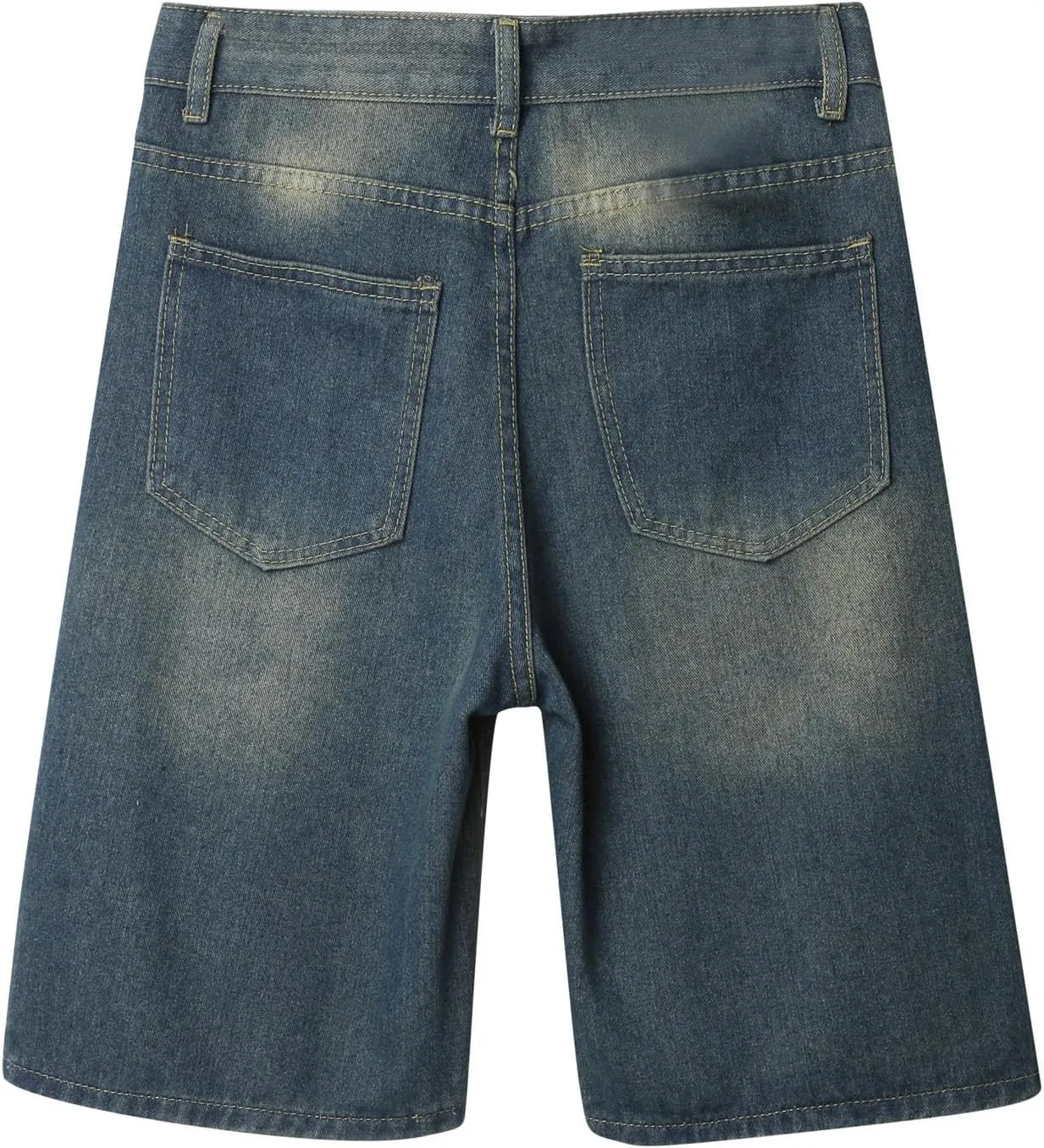 Men's Loose Hip Hop Mid Jean Shorts Work Denim Shorts with Pockets Casual Summer Streetwear Clothes