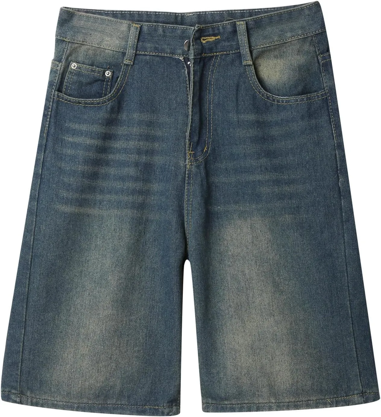 Men's Loose Hip Hop Mid Jean Shorts Work Denim Shorts with Pockets Casual Summer Streetwear Clothes